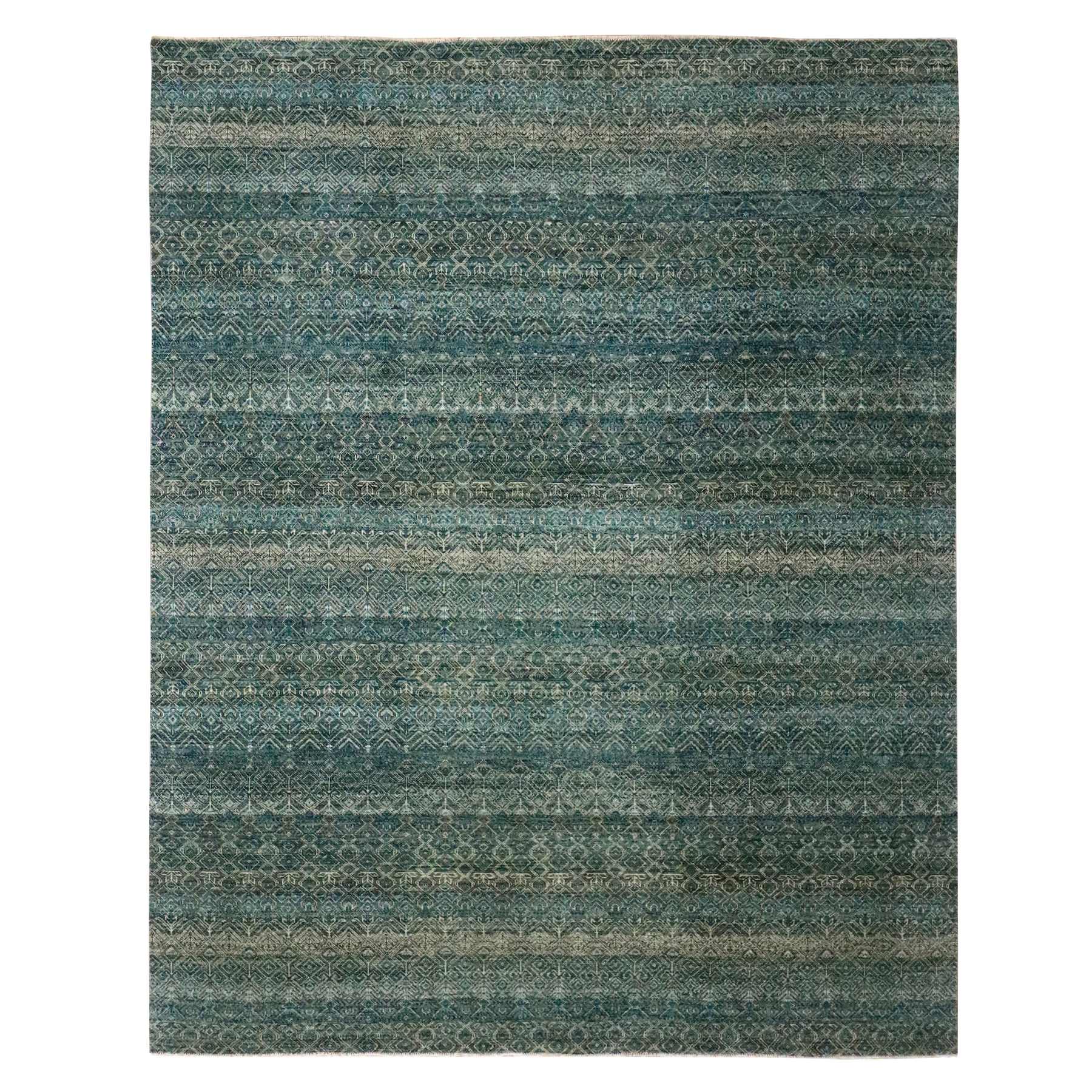 8'1"x10' Teal Green, Hand Knotted, Kohinoor Herat Pattern, Small Geometric Repetitive Diamond Design, Soft Wool, Tone on Tone, Oriental Rug 